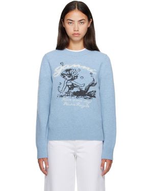Ganni Mermaid Graphic Wool Jumper - Blue