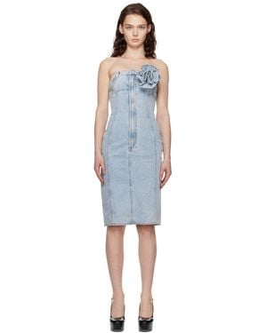 Area Flower Corsage Strapless Denim Midi Dress - Black