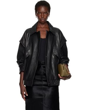 Nour Hammour Micah Leather Bomber Jacket - Black