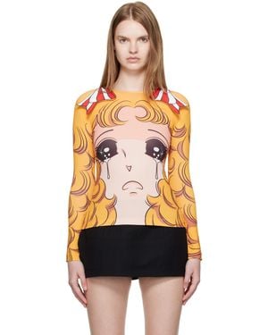 Pushbutton Ribbon Jersey Crying Girl T-Shirt - Orange