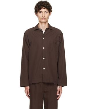 Tekla Poplin Long-Sleeved Pyjama Shirt - Brown