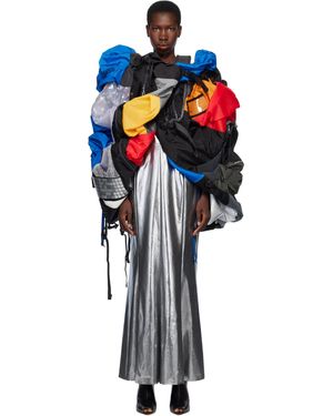 Junya Watanabe マルチカラー サテン フォイルド ミディアムワンピース＆マルチファブリック ベスト セット - ブラック