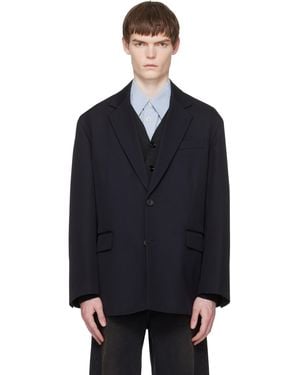 Ssstein Wool Kersey Oversized Single Breasted Blazer - Black