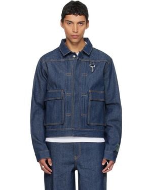 Reese Cooper Concealed Button Denim Trucker Jacket - Blue