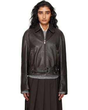 ライダーズジャケットWEEKEND MaxMara Ｌ エンジェル] ウォッシュド ラムレザー ボンバー ジャケット