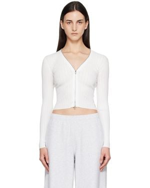 Alexander Wang V-Neck Long Sleeve Pointelle Zip Cardigan - White