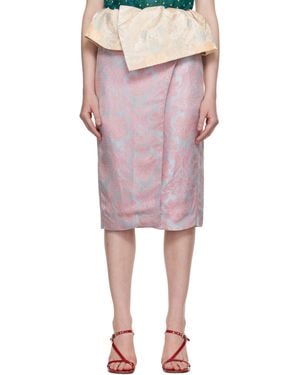 Dries Van Noten ブルー ジャカード ペプラム ミディアムスカート - ピンク