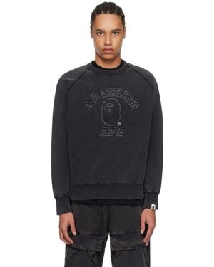 A Bathing Ape Washed Effect University Patch Relaxed Fit Sweatshirt - Black