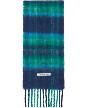 Acne Studios Mohair Check Scarf - Blue