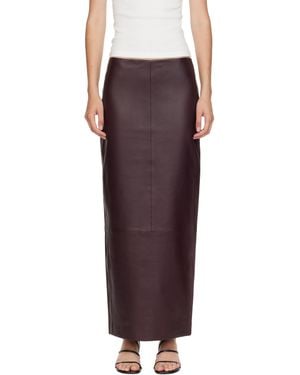 St. Agni Burgundy Column Leather Maxi Skirt - Red