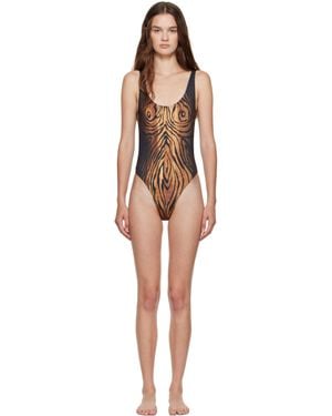 Jean Paul Gaultier ブラック＆ブラウン 'The Wood' スイムウェア