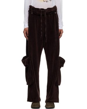 OPEN YY Rolled Waist Velour Cargo Trousers - Black