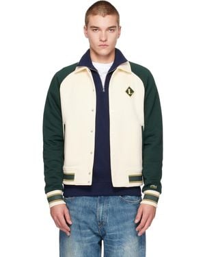 Lacoste Blouson Aviateur French Made Blanc Cassé Et Vert - Bleu