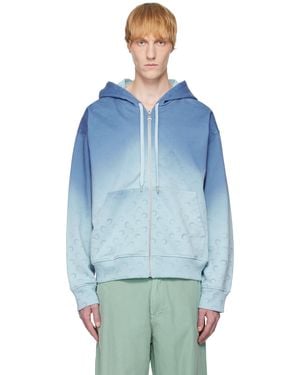 Marine Serre Moon Faded Fleece Zipped Hoodie - Blue