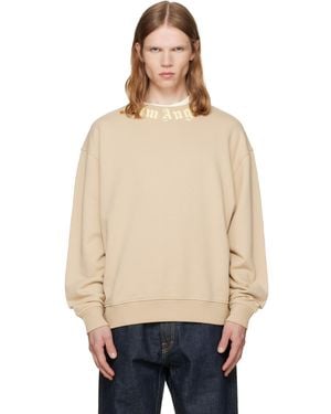 Palm Angels Neck Logo Regular Crew Sweatshirt - Natural
