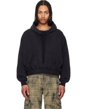 R13 Funnel Neck Cropped Popover Hoodie - Blue