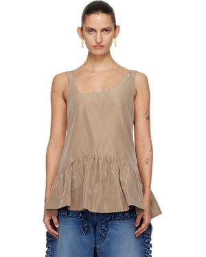 Simone Rocha Tan Tilted Neck Peplum Top - Natural
