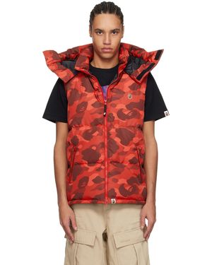 A Bathing Ape Veste Rouge Rembourrée En Duvet À Motif Camouflage