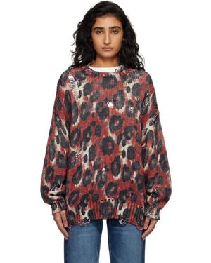 R13 Pull Surdimensionné Rouge Et Noir À Motif Imprimé