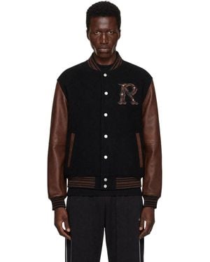 Represent Faux-Leather Varsity Bomber Jacket - Black