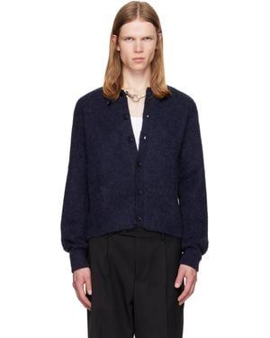Tonywack Brushed Wool Crew-Neck Cardigan - Blue