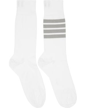 Thom Browne Lightweight Cotton 4-Bar Mid Calf Socks - White