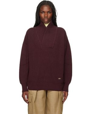 Victoria Beckham バーガンディ ショールネック ニット プルオーバー - レッド