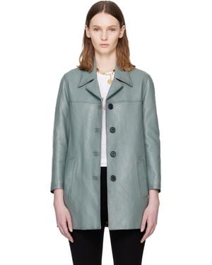 Chloé Single-Breasted Long Leather Jacket - Blue
