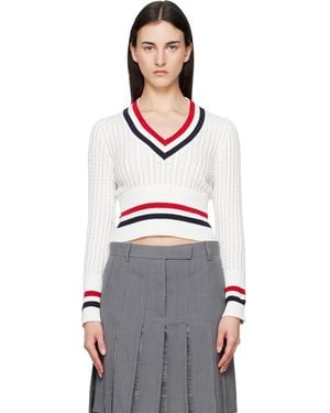 Thom Browne Off- Baby Ladder Cable Shrunken V Neck Jumper - Multicolour