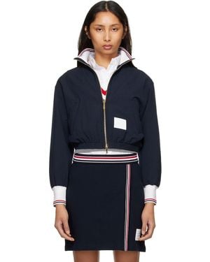 Thom Browne Wool Seersucker Zip Up Track Jacket - Blue
