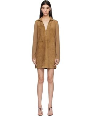 Tom Ford Tan Lamb Suede Interlock Knit Polo Minidress - Black