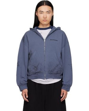 Balenciaga Stained Zip-Up Hoodie - Blue
