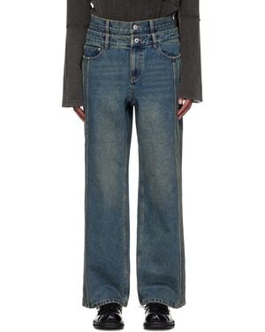 Feng Chen Wang ブルー Multi Seam ストレートレッグ ジーンズ - ブラック