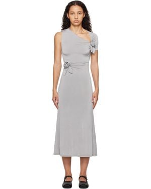 Sandy Liang Floral Appliqué Asymmetric Midi Dress - Black