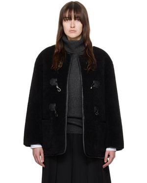 DUNST Collarless Buckled Faux-Shearling Jacket - Black