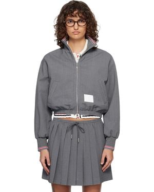 Thom Browne Wool Seersucker Zip Up Track Jacket - Grey