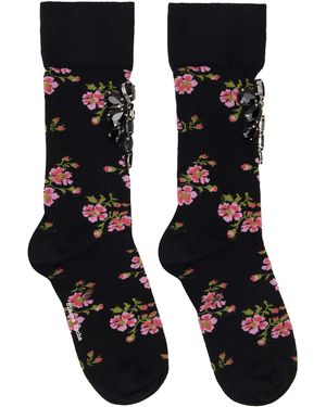 Simone Rocha Chaussettes Hauteur Mollet Noires À Mini Ornements Floraux En Jacquard