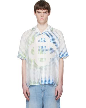 CASABLANCA Chemise À Manches Courtes Blanche À Col De Camp Et À Motif À Logos - Multicolore