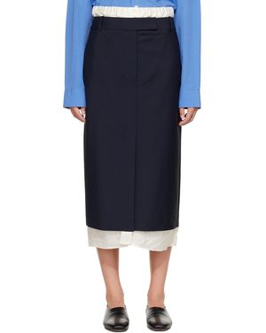 Rohe Jupe Midi Bleu Marine À Taille De Style Boxer