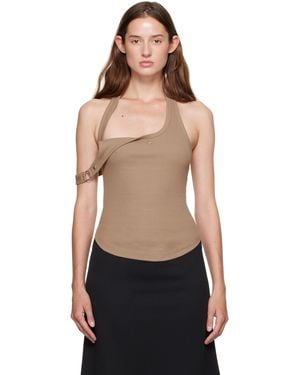 Courreges Taupe Asymmetric Buckle Tank Top - Black
