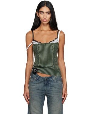 Balenciaga Patched Cotton Hybrid Cable Knit Tank Top - Green