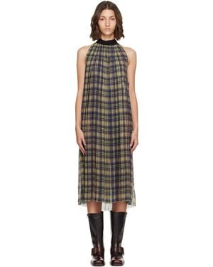 Dries Van Noten Pleated Check Chiffon Midi Dress - Multicolor