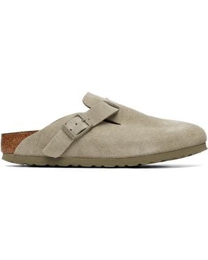 Birkenstock Khaki Narrow Boston Suede Leather Loafers - Gray