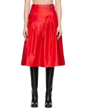 Ganni Duchesse Satin Midi Skirt - Red