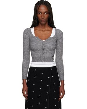 ShuShu/Tong Wide Round Neck Fitted Cardigan - Black