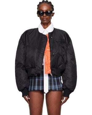 Pushbutton Logo Patch Padded Bomber Jacket - Black