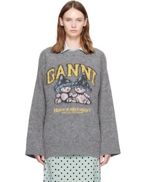 Ganni Brushed Alpaca Mushroom Teddy Oversized Sweater - Gray