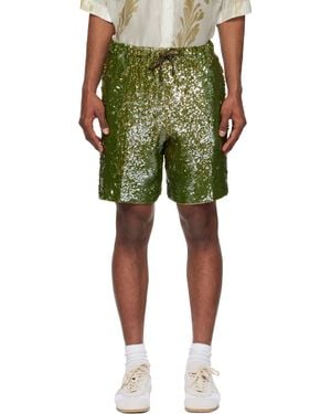 Dries Van Noten Khaki Sequinned Shorts - Green