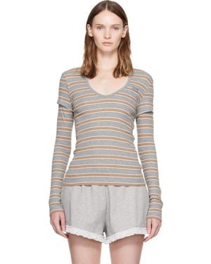 Ganni Stripe Long-Sleeve T-Shirt - Grey