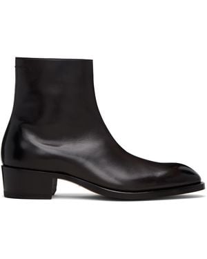 Tom Ford Burnished Leather Vincent Boots - Black